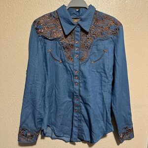 Scully Western Cotton Embroidered L/S Pearlized Snap‎ Front Shirt XL